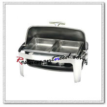 C063 Stainless Steel Chafing Dish Set With 2 Food Pans and Rectangular Roll Top
